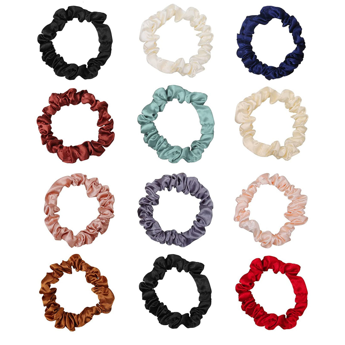 12Pcs Satin Elastic Hair Bands, Comfortable Silk Hair Scrunchies Skinny Hair Ties Ropes Elastics Ponytail Holders for Women Girls Hair Accessories