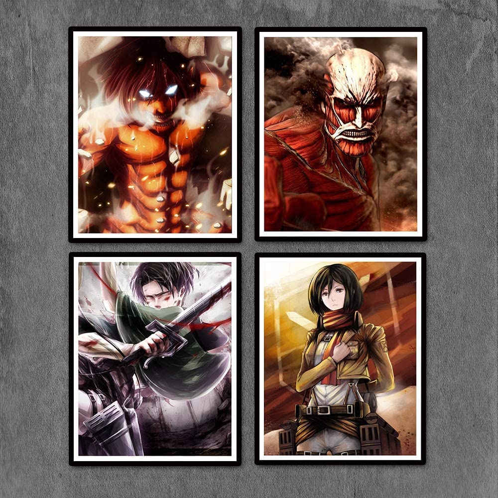 Manga Attack on Titan Poster Anime Wall Art, Unframed Manga Photo Prints Poster Pictures Artwork Uv Coated for Home Bedroom Living Room Decor, 8Inch x 10Inch UNFRAMED
