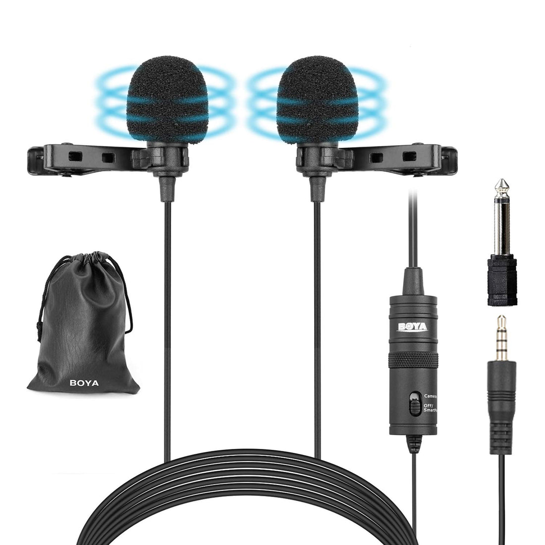 BOYA BY-M1DM Dual Lavalier Microphones, Omnidirectional Condenser Hands Free Clip-on Lapel Mic with a 1/8" Stereo Connector for Camera,DSLR,iPhone,Android,Samsung,Huawei, Sony,PC,Laptop