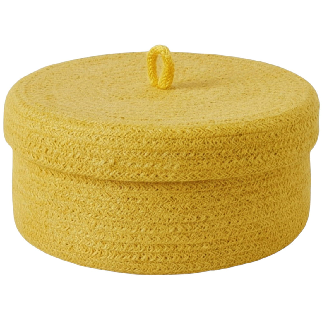 MZ Round Linen Rope Storage Basket with Lid, Washable Decorative Woven Storage Containers for Snacks, Towels, Plants with Handle - Size Without Lid 20 * 20 * 10cm (Yellow)