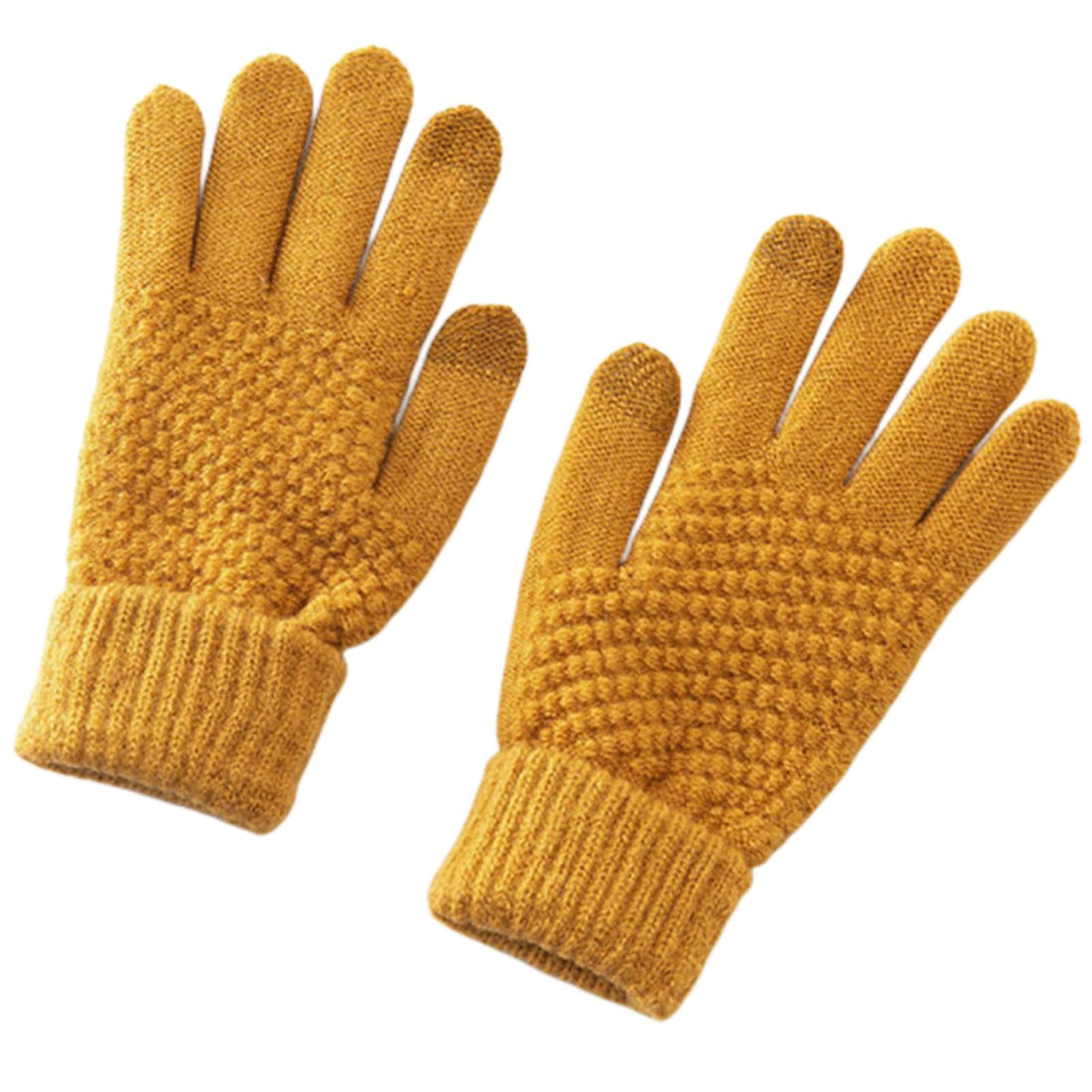 Winter Gloves Touchscreen Gloves Jacquard Solid Color Weaving Autumn & Winter Solid Color Knitted Gloves Warm and Thick Male & Female Students Driving Gloves Elastic Cuff, yellow, One Size