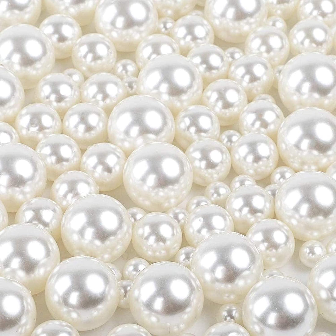 Quefe 150pcs Pearls for Vase Filler Ivory Pearl Beads No Holes Plastic Pearl Beads, Pearls for Vase Filler, Table Scatter, Wedding, Birthday Party, Home Decoration, Crafts(8mm, 14mm, 20mm)