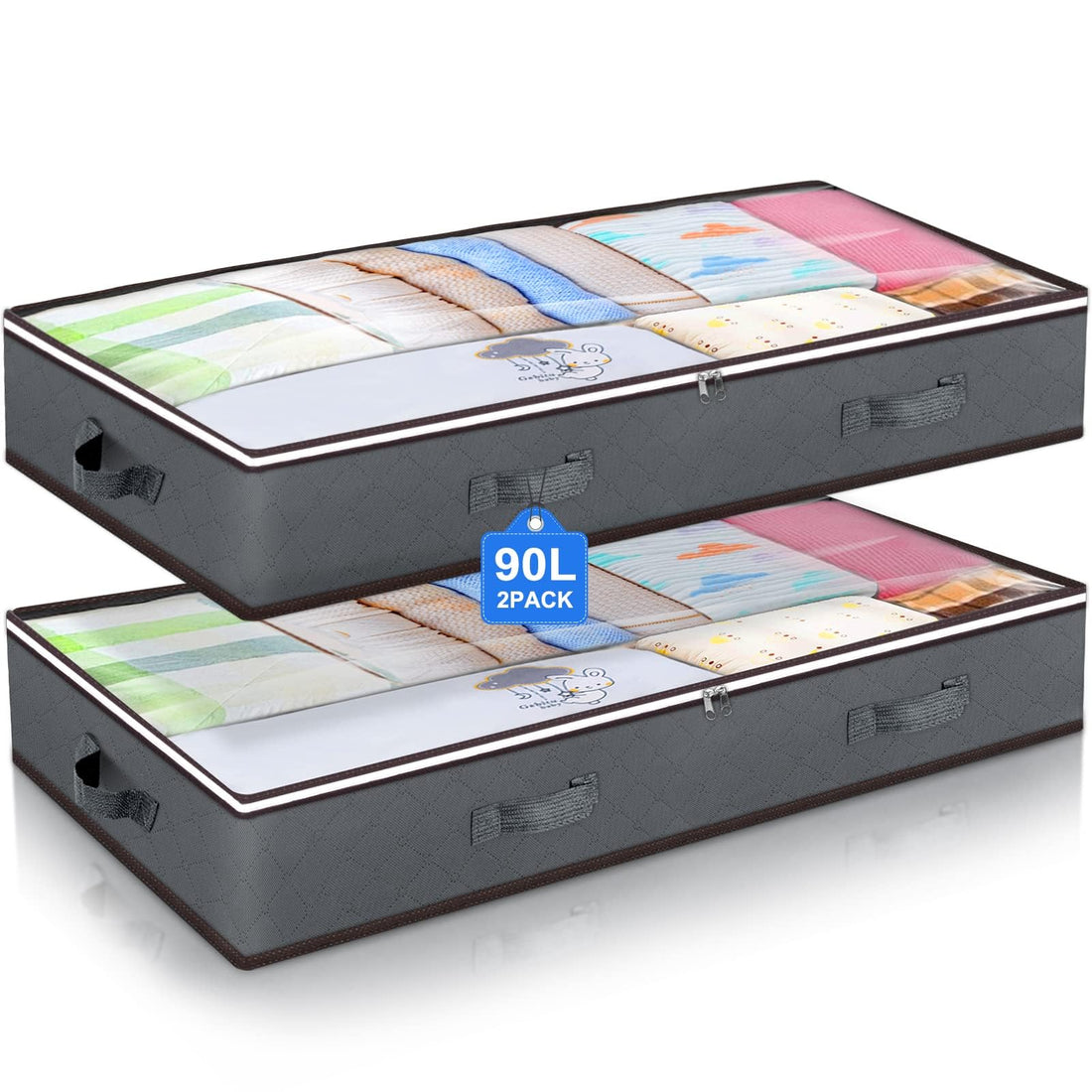 2 Pack Under Bed Storage Containers,Foldable Storage Bins with Durable Handles,90L Large Underbed Blanket Clothes Organizer Bag,Clothing, Organization and Storage