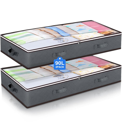 2 Pack Under Bed Storage Containers,Foldable Storage Bins with Durable Handles,90L Large Underbed Blanket Clothes Organizer Bag,Clothing, Organization and Storage