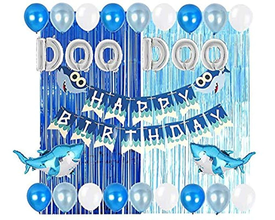 SCIENISH Baby Shark Party Supplies Decorations DOO DOO Foil Balloons Shark Birthday Banner for Baby Shower 1st 2nd Birthday Party set