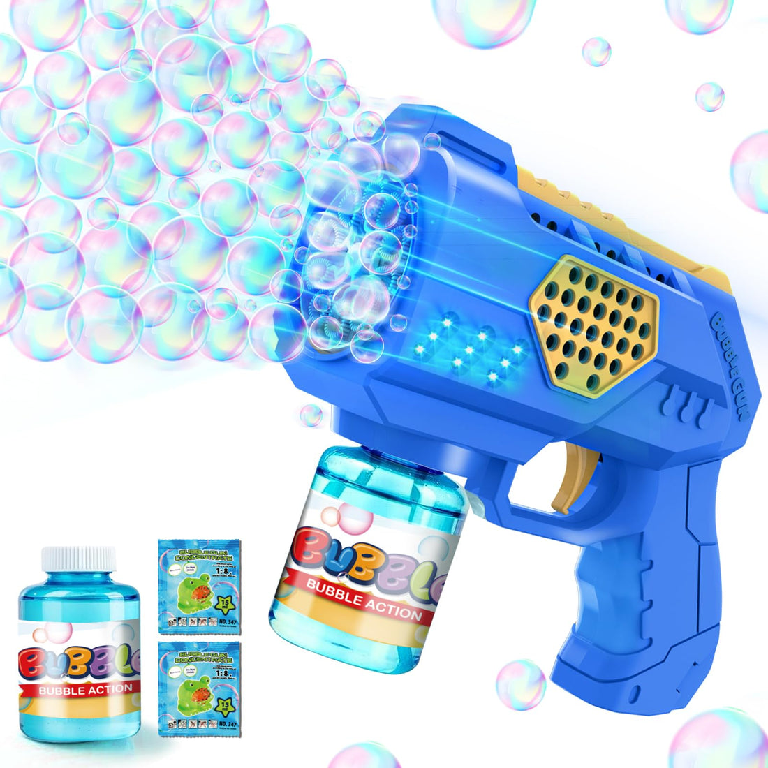 Bubble Gun Children's Bubble Machine Bubble Machine: LED Light Soap Bubbles Gun Maker Electric with 100 ml Tank Automatic for Kids Shooter Party Toy (Blue)