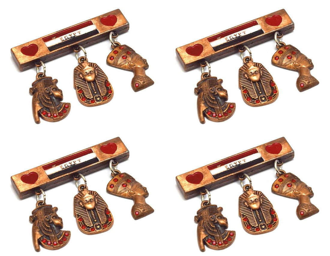 4 pieces of Immatgar Pharaonic Fridge Magnet - Egyptian Souvenir, Ancient Egypt Decor Collectible Magnetic Ornament for Kitchen, Home & Office Décor (Burnt Red)