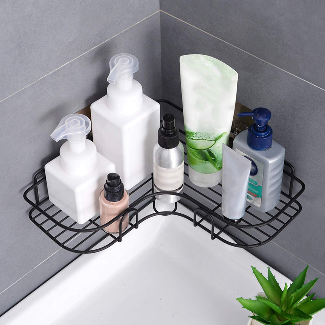 Lamber Enterprise Stainless Steel Bathroom Corner Shelf Organizer Storage Hanging Shower Caddy Rack (Black)