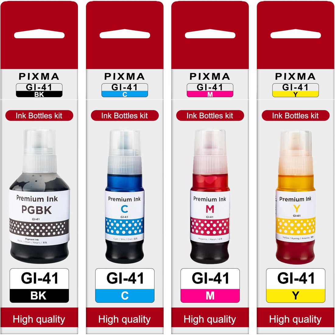 GI-41 Ink Refill Bottles 4-Colour Multipack GI41 Compatible for Canon GI41 Bottled Ink Work with Canon PIXMA G1420/G2420/G2460/G3420/G3460 Printer (Black Cyan Magenta Yellow)