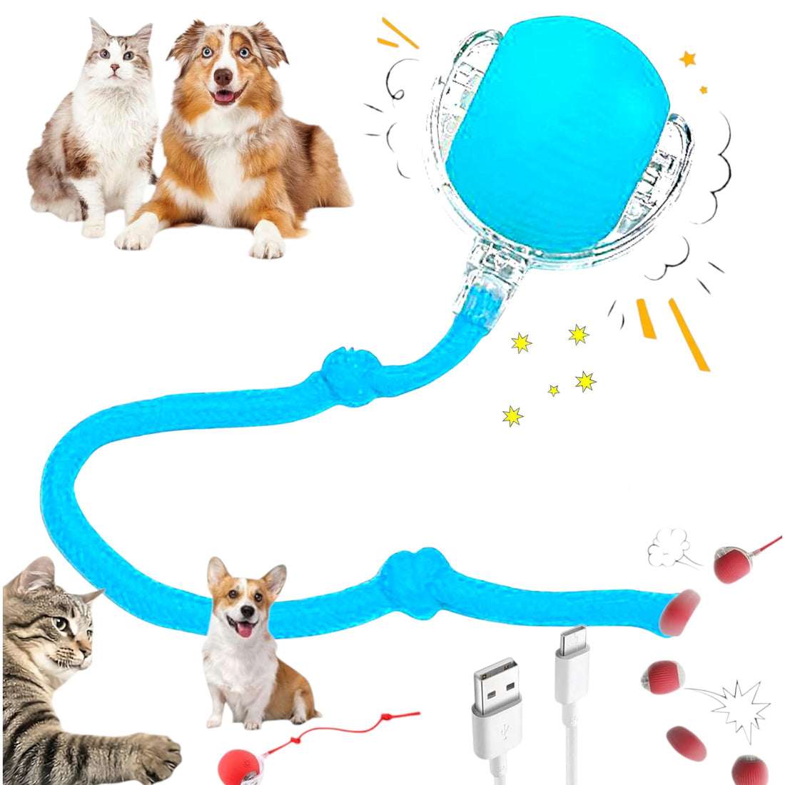 Chewie Smart Interactive Cat Ball Toy, 360° Rotating Rolling Ball, Dog Ball, Active Rotating Ball for Dogs, Cat Toys Rolling Toy, Smart Dog Toys, Electric Cat Toy (BLUE)