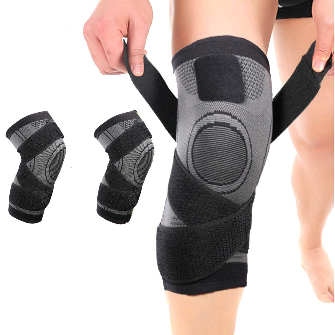 Sports Knee Compression Sleeve (2 Pack) | Best X-Band Knee Brace for Men & Women, Knee Support for Running, Basketball, Baseball, Weightlifting, Gym, Workout, Sports (Grey, L)