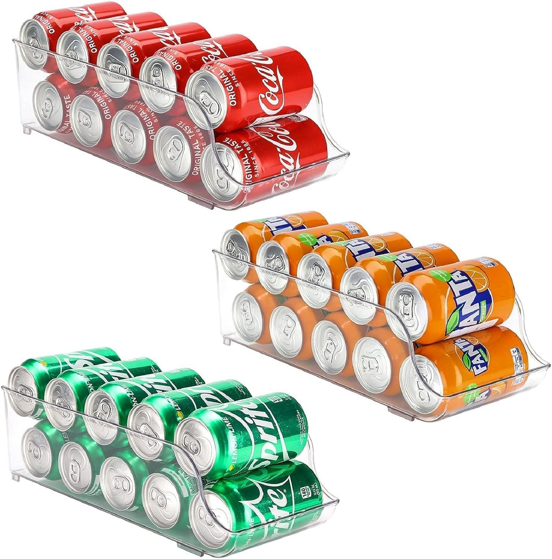 Puricon Pack of 3 Can Holders, Fridge Organiser for Can Drinks, Stackable Plastic Can Dispenser, Cans, Drinks, Kitchen Organiser, Storage Box, Can Store Containers
