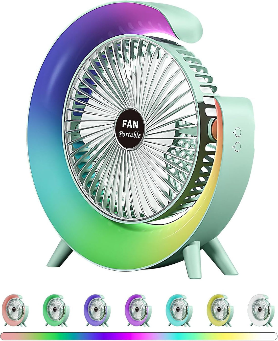 Next Store Silent USB Desk Fan – 3 Speeds, 180° Rotation, Colorful LED Light, Quiet Cooling for Office and Home, Green