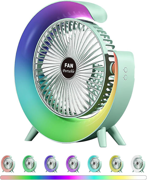 Next Store Silent USB Desk Fan – 3 Speeds, 180° Rotation, Colorful LED Light, Quiet Cooling for Office and Home, Green
