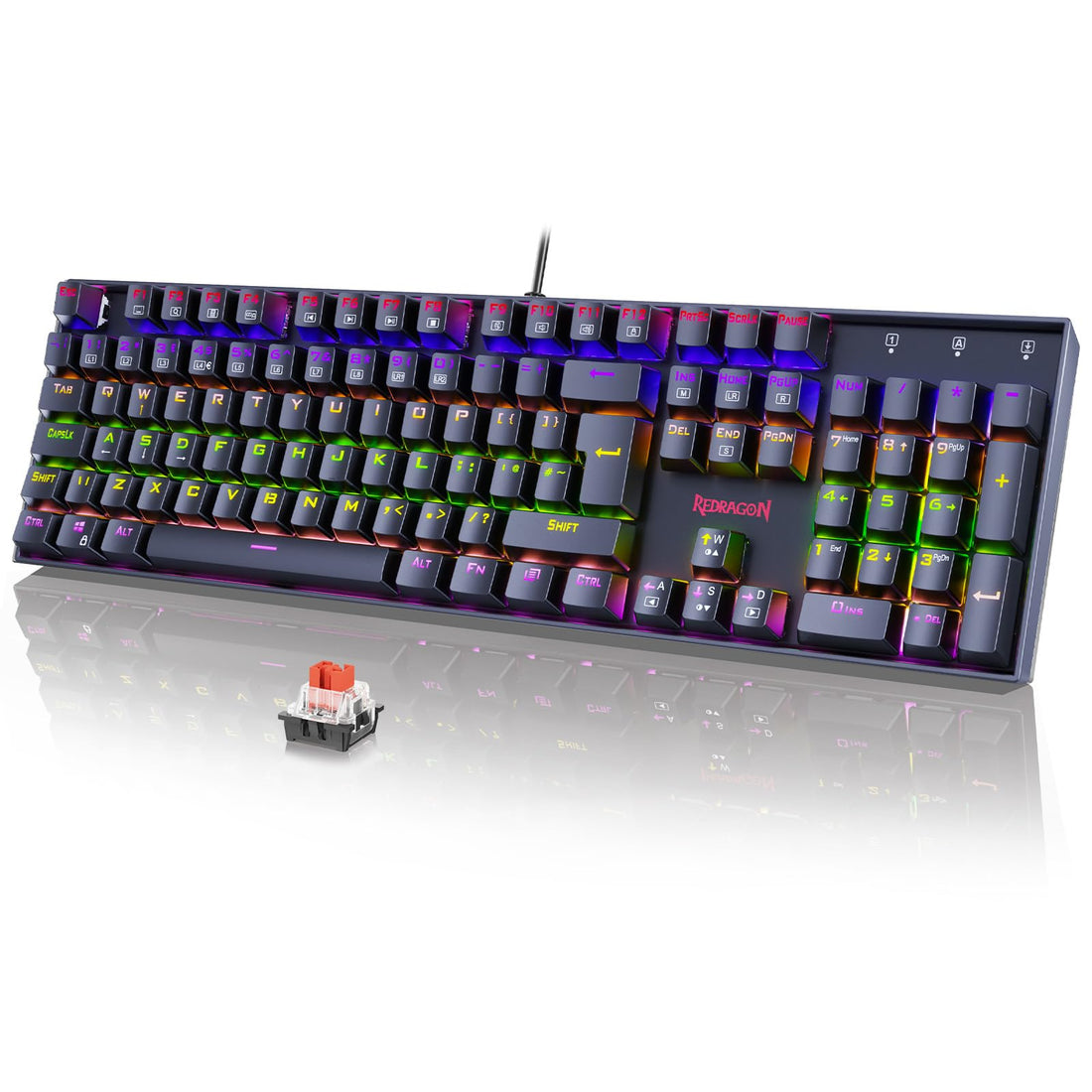Redragon K551 Mechanical Gaming Keyboard Wired with Red Switches Cherry MX Equivalent for Windows Gaming PC UK Layout (Rainbow RGB Backlit Black)