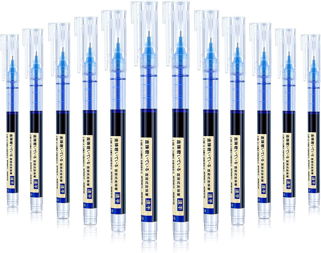 Imported Rolling Ball Pens, Quick-Drying Ink Pens, 0.5mm Fine Point Pens Liquid Ink Rollerball Pens for School Office Home (Blue, 6.00)