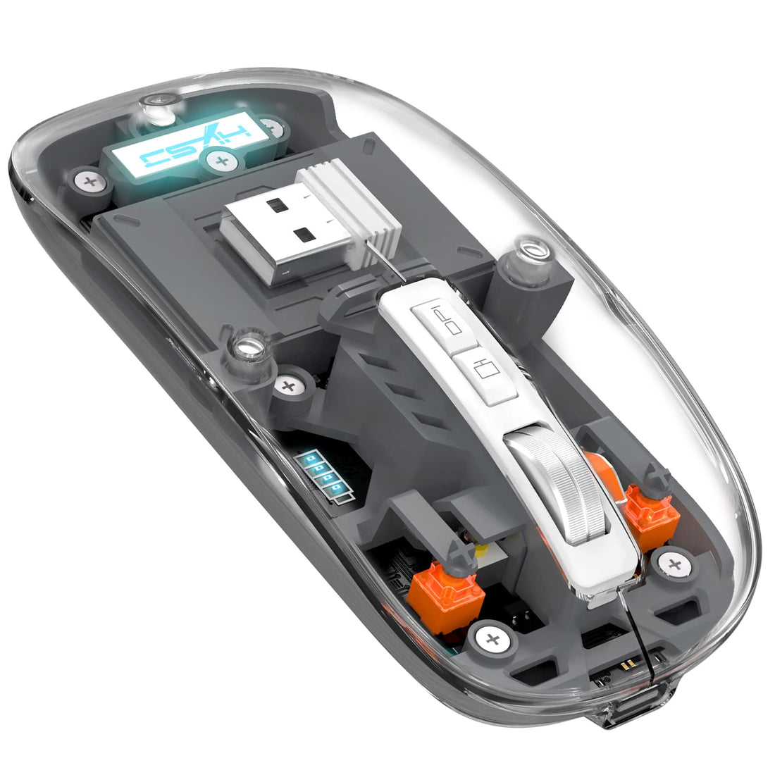 A.JAZZ Wireless Bluetooth5.1&2.4G Mini Lightweight Mouse,Transparent Clear Cool,Rechargeable Silent Computer Mice,Nano USB C Receiver,LED Battery Magic Silm for Office/PC/Mac/Laptop/Apple/ipad(Grey)