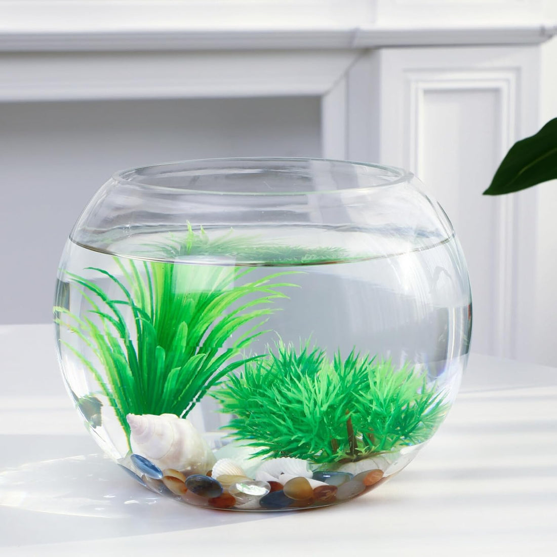 Glass Fish Bowl with Natural White Stones (25cm)