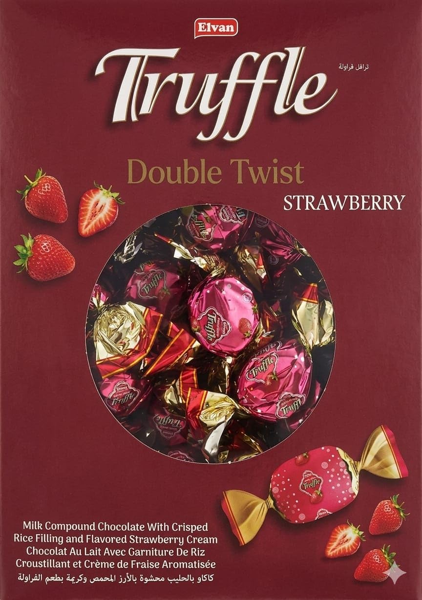 Elvan Truffle Double Twist Compound Milk Chocolate with Toasted Rice Filling and Strawberry Cream, 1 kg Approx