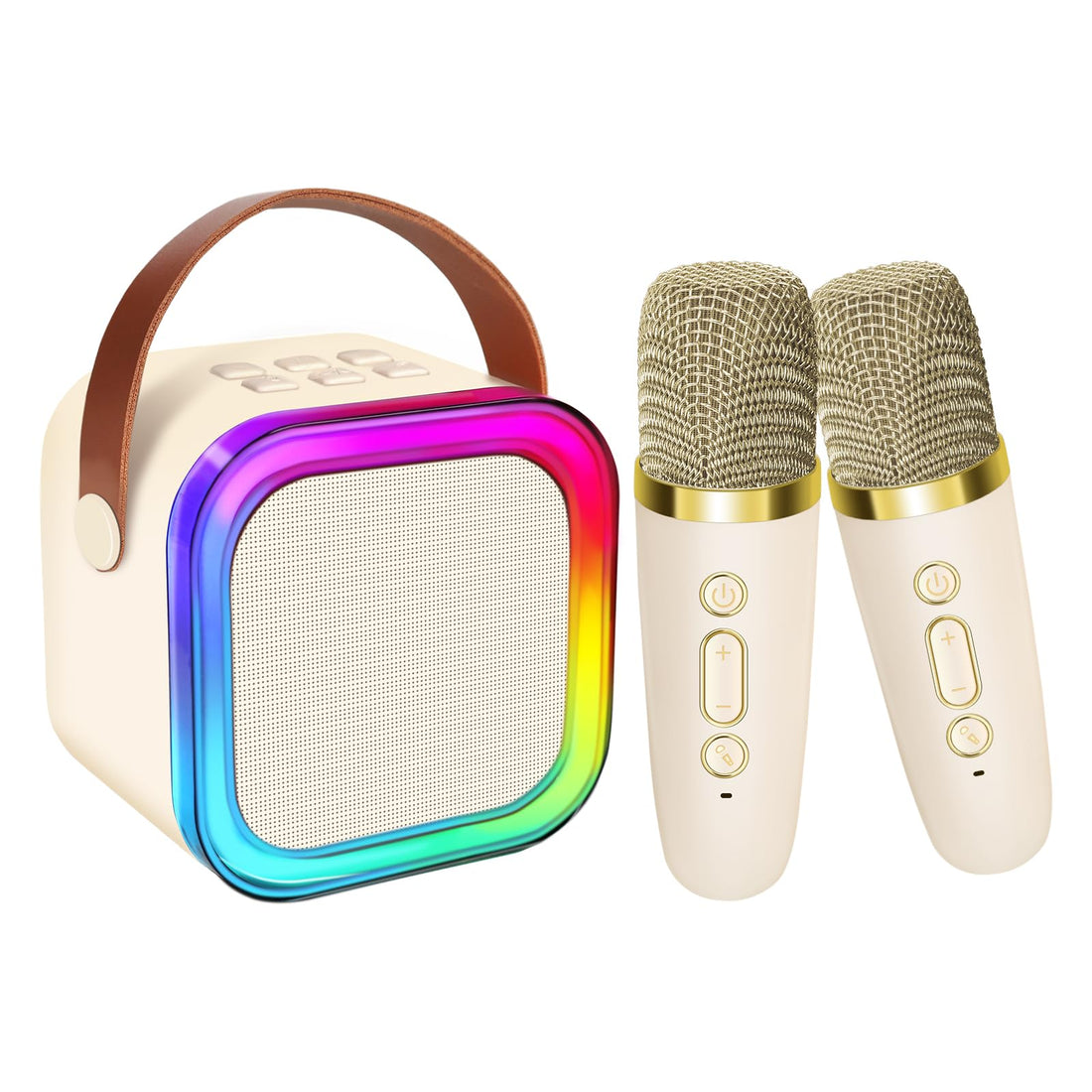 Mini Karaoke Machine for Kids Adults, UZSOMX Portable Bluetooth Speakers and 2 Wireless Microphones Song Toys with LED Light, Chritmas Birthday Toys Gifts for Girls Boys Toddler Teens (Beige 2 Mic)