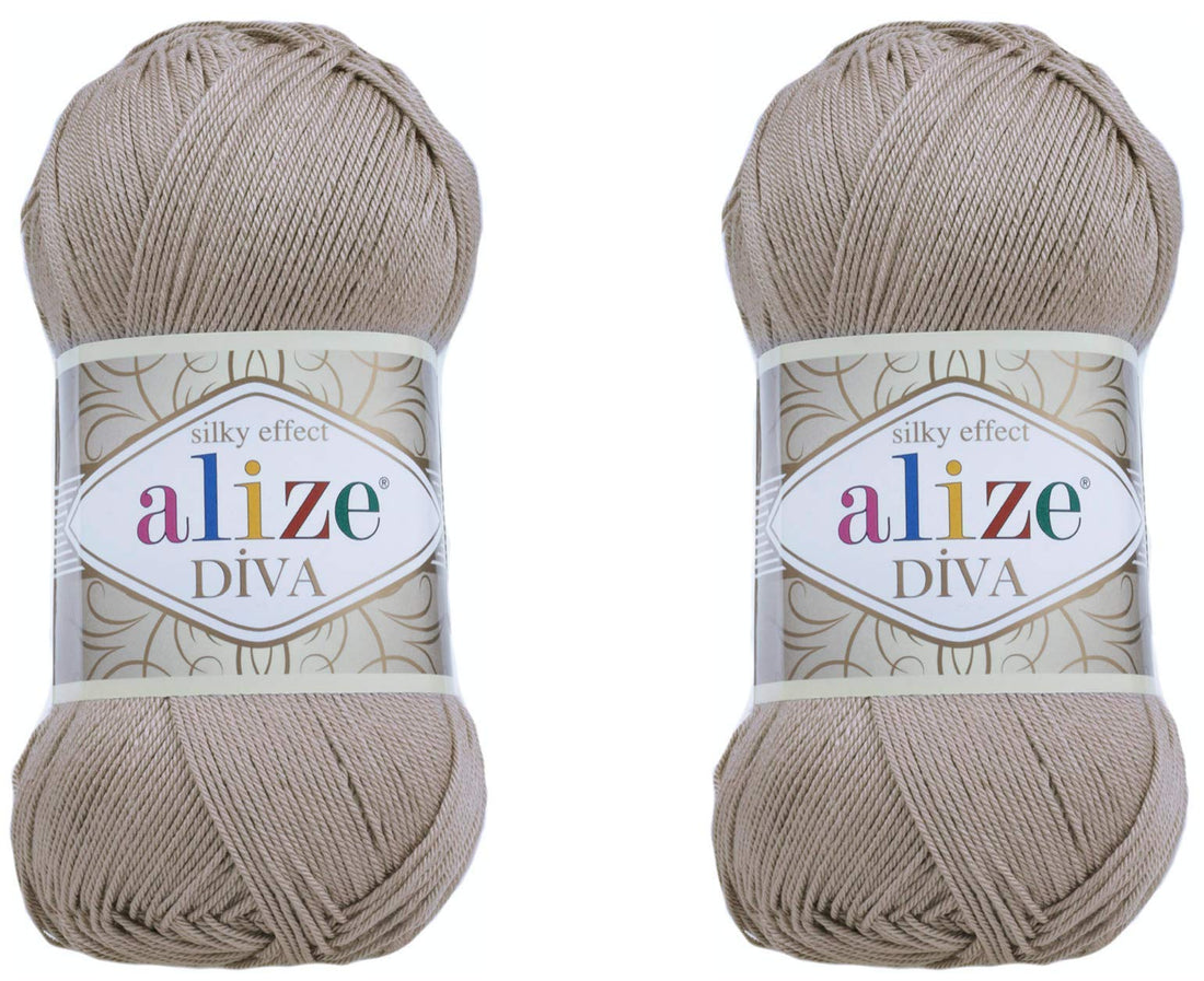 Alize Diva Hand Knitting Yarn - 100% Microfiber Acrylic With Silk Effect - Crochet Art Lace Craft - 2 Skeins, 200gr, 767 Yds (167-Beige)
