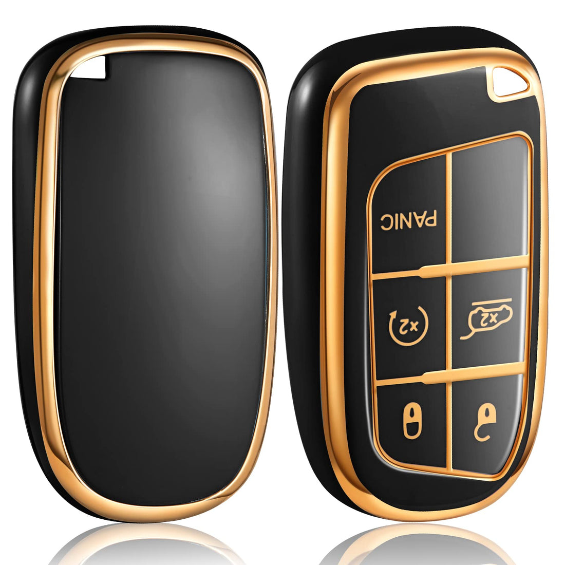 for Jeep Key Fob Cover Keychain Accessories for Grand Cherokee Renegade Chrysler 200 300 Dodge RAM Durango Charger Challenger Journey Dart Fiat 5 Buttons, TPU Case(Black)