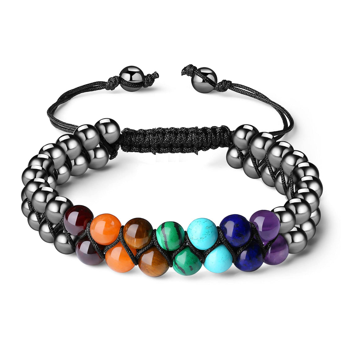 Hot And Bold 7 Chakra Hematite Beads Natural Stone Bracelet., One Size, Stone, Hematite