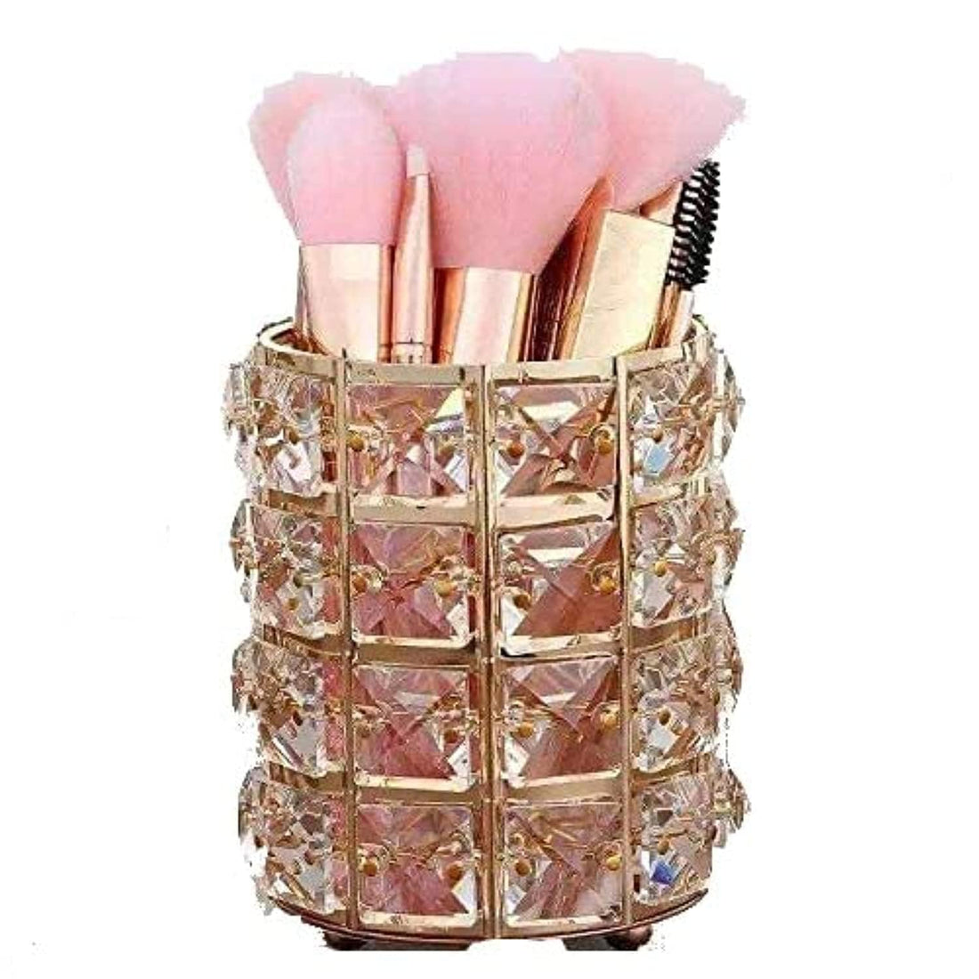 Gold Crystal Makeup Brush Holder Storage Organizer for Office, Bathroom (Gold)