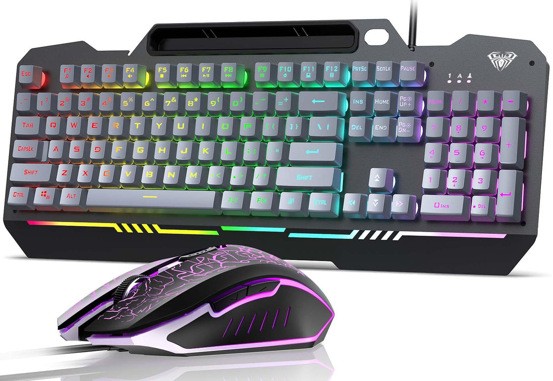 AULA Gaming Keyboard, 104 Keys Gaming Keyboard and Mouse Combo with RGB Backlit, All-Metal Panel, Anti-Ghosting, PC Gaming Keyboard and Mouse, Wired Gaming Keyboard Mouse Combo for MAC Xbox PC Gamers