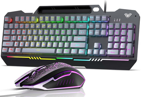 AULA Gaming Keyboard, 104 Keys Gaming Keyboard and Mouse Combo with RGB Backlit, All-Metal Panel, Anti-Ghosting, PC Gaming Keyboard and Mouse, Wired Gaming Keyboard Mouse Combo for MAC Xbox PC Gamers