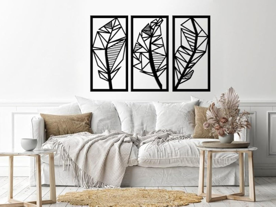 Home Gallery Leaves geometric shape 3 panels Wood Wall art Black 80x120 H01622