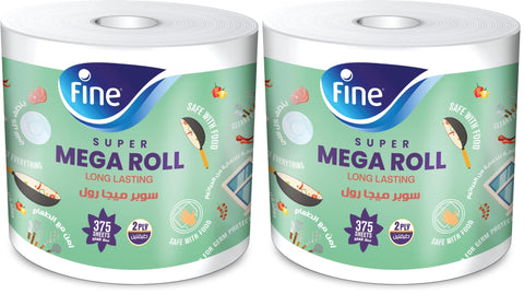 Fine Super Mega roll kitchen paper Tissues, 2 ply 375 sheets (Pack of 2)