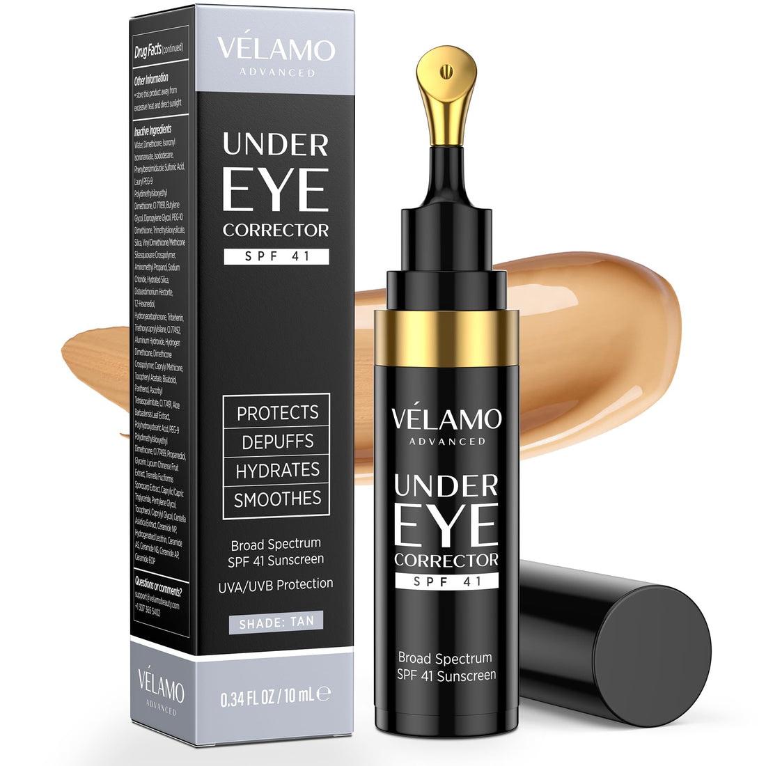 VELAMO ADVANCED Retinol Eye Serum with Caffeine, Hyaluronic Acid, Peptides and Ceramides 0.5 FL OZ/15 mL
