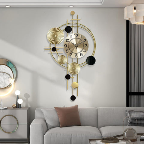 famlycokli Large Wall Clocks for Living Room 30.7" Decorative Silent Non-Ticking, 3D Gold Round Metal Creative Wall Clock for Home Office Bedroom Kitchen