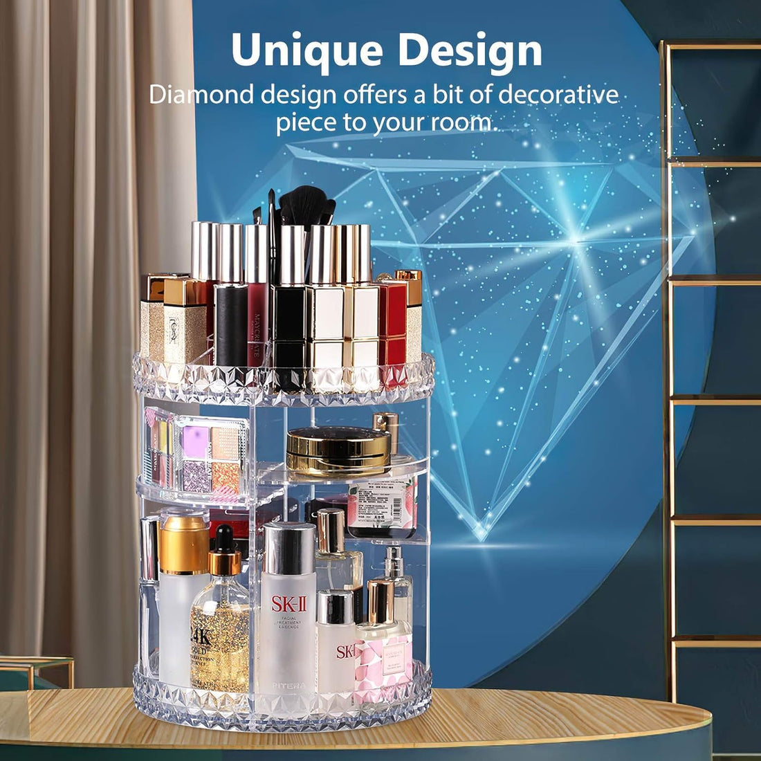 XPY-D09 Stylish Makeup Organiser, 360 Degree Rotating Cosmetic Organizer With Adjustable 7 Layers, Large Capacity Makeup Storage Ideal For [Makeup][Skincare][Bathroom Essentials] Acrylic Transparent