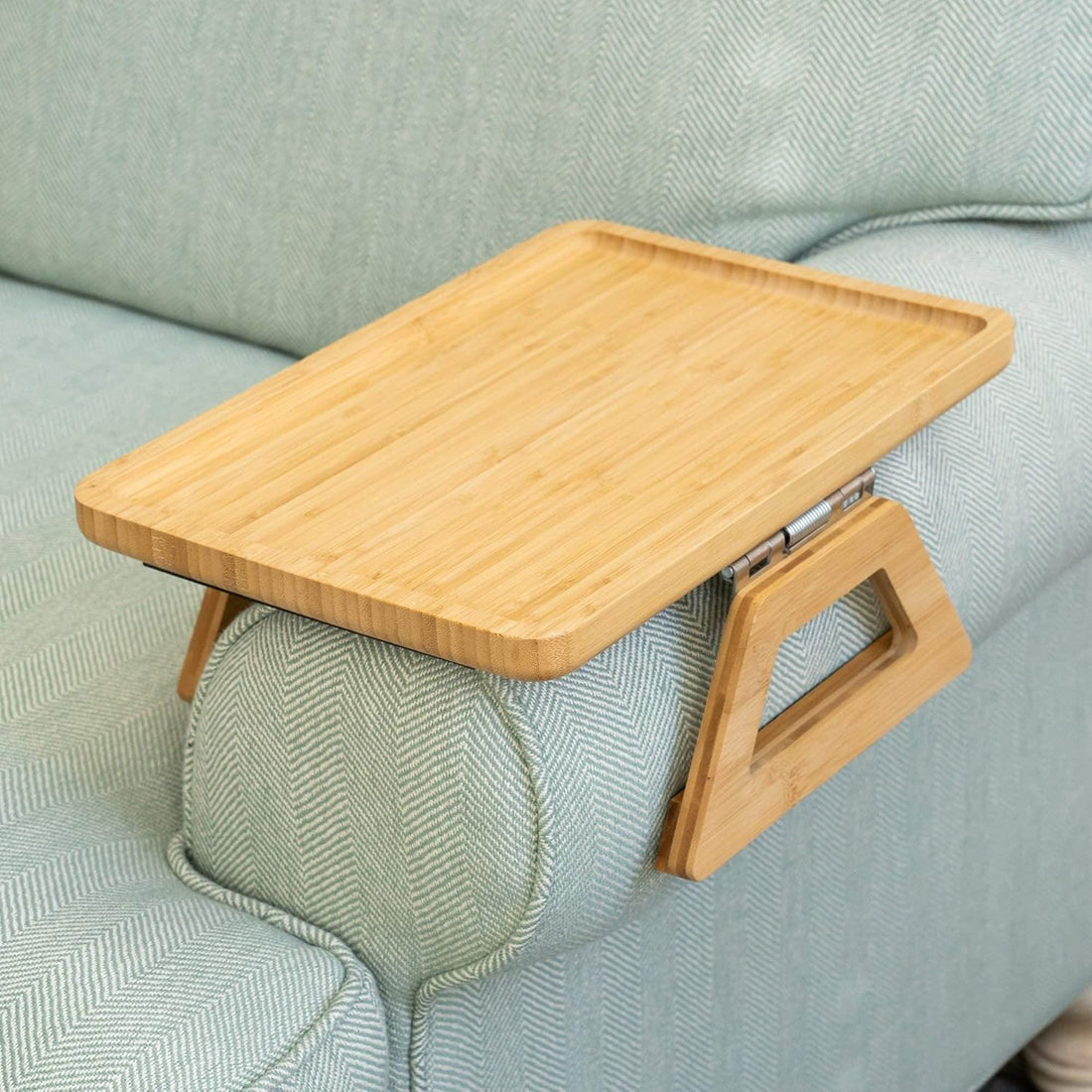 Khazna Sofa Arm Clip Table for Wide Couches, Couch Arm Tray Table, Portable Table, TV Table and Side Tables for Small Spaces, Stable Sofa Arm Table for Eating and Drink Table (Natural)
