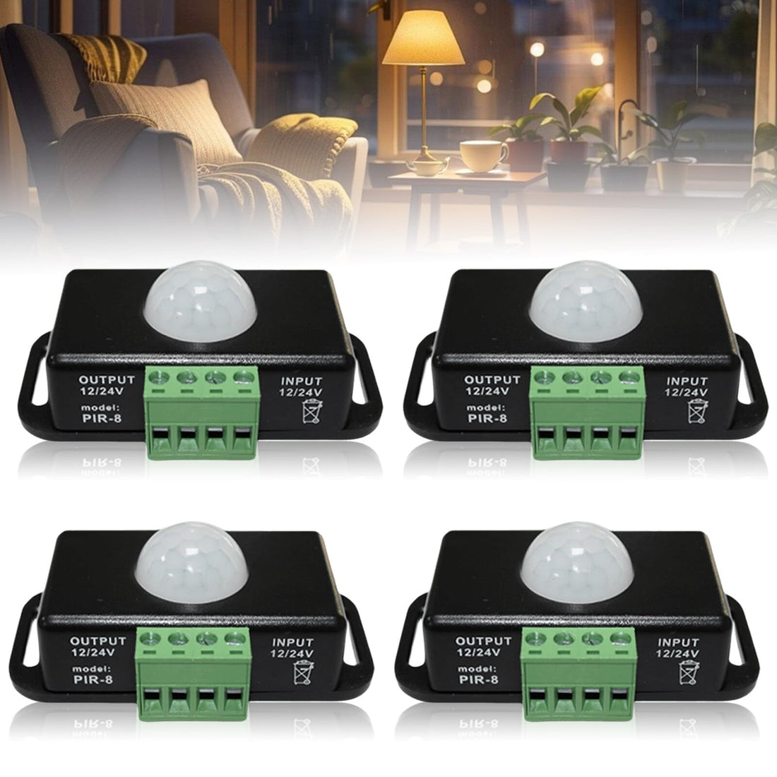 Pack of 4 LED Motion Sensors, DC 12 V 24 V Black Motion Sensor, Mini Body Infrared Motion PIR Sensor, Switch Automatic Wireless IR Motion for LED Strip Light Bulbs