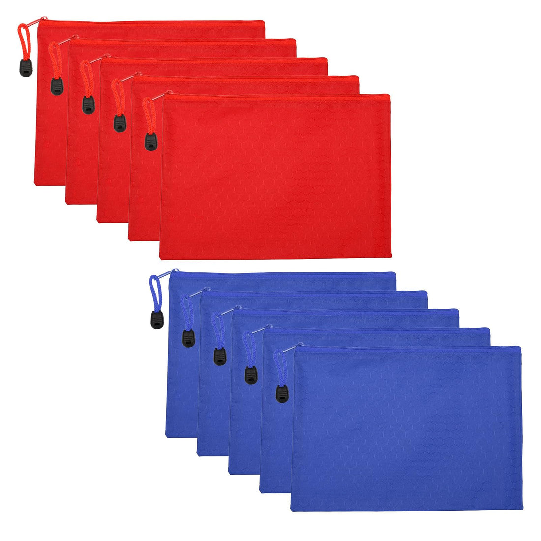 PATIKIL Waterproof Zipper File Bags, 10 Pack A5 Document Holders Pencil Pouch for Office, Red Blue