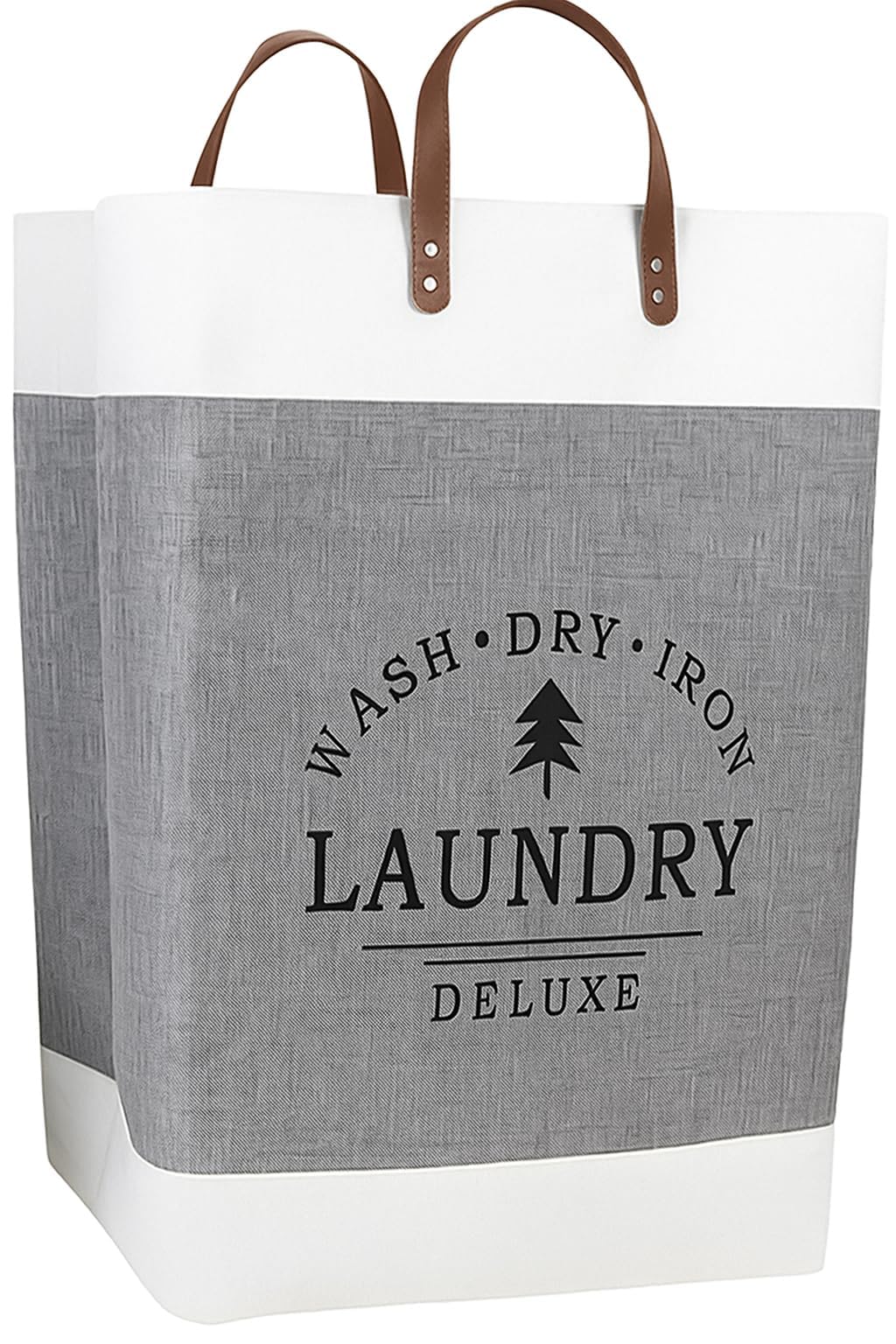 Premium Waterproof Laundry Basket with Leather Handles – Foldable Large Capacity Clothes Hamper (gray)