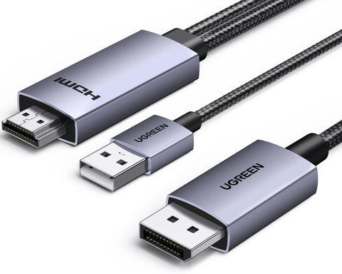 UGREEN HDMI to DisplayPort Cable 4K@60Hz Active HDMI to DP Unidirectional Transmission HDR, Dolby, HDCP1.4/2.3, 21.6Gbps Durable Aluminum Duplicate and Expansion Mode Support Monitor, Laptop, Desktop