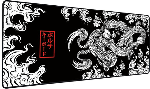 Gaming Mouse Pad (70 x 30cm) - Soft Speed surface Mouse Mat - Non Slip Rubber Base Black - Mousepad Stitched Edges for Keyboard Mouse Desk Pad fit to Work & Game (BW Dragon)