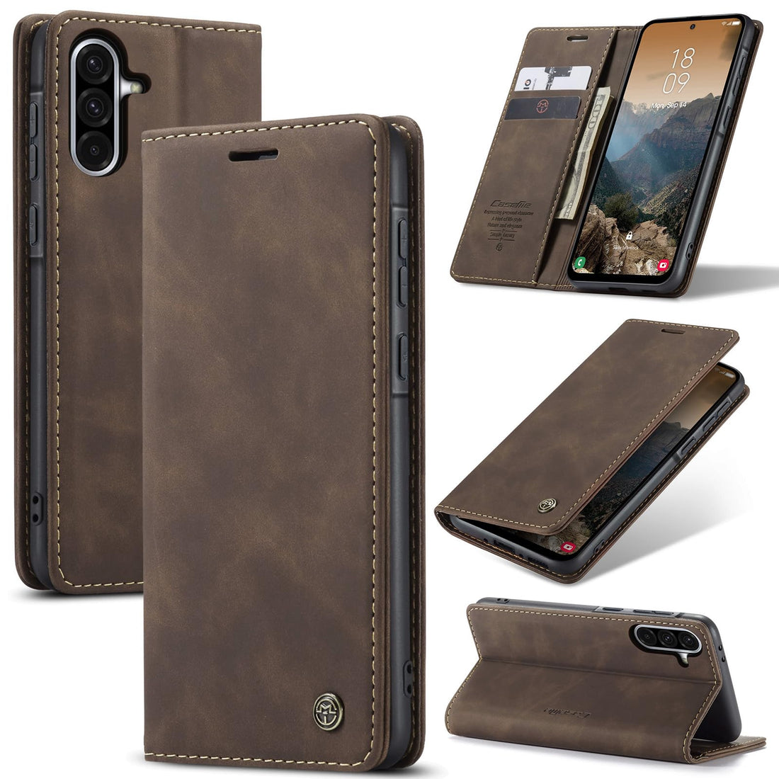 Phone Case Cover UNBLACK Luxury PU Leather Design 013 Flip Cover Card Slot Holder Cover Compatible with Samsung Galaxy A36 (coffe)