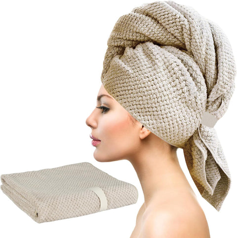 Lonimia Large Microfiber Hair Towel, 60x100cm/23.62x39.37 inches, Quick Dry, Super Absorbent, Curly Hair Plopping Towel, Beige