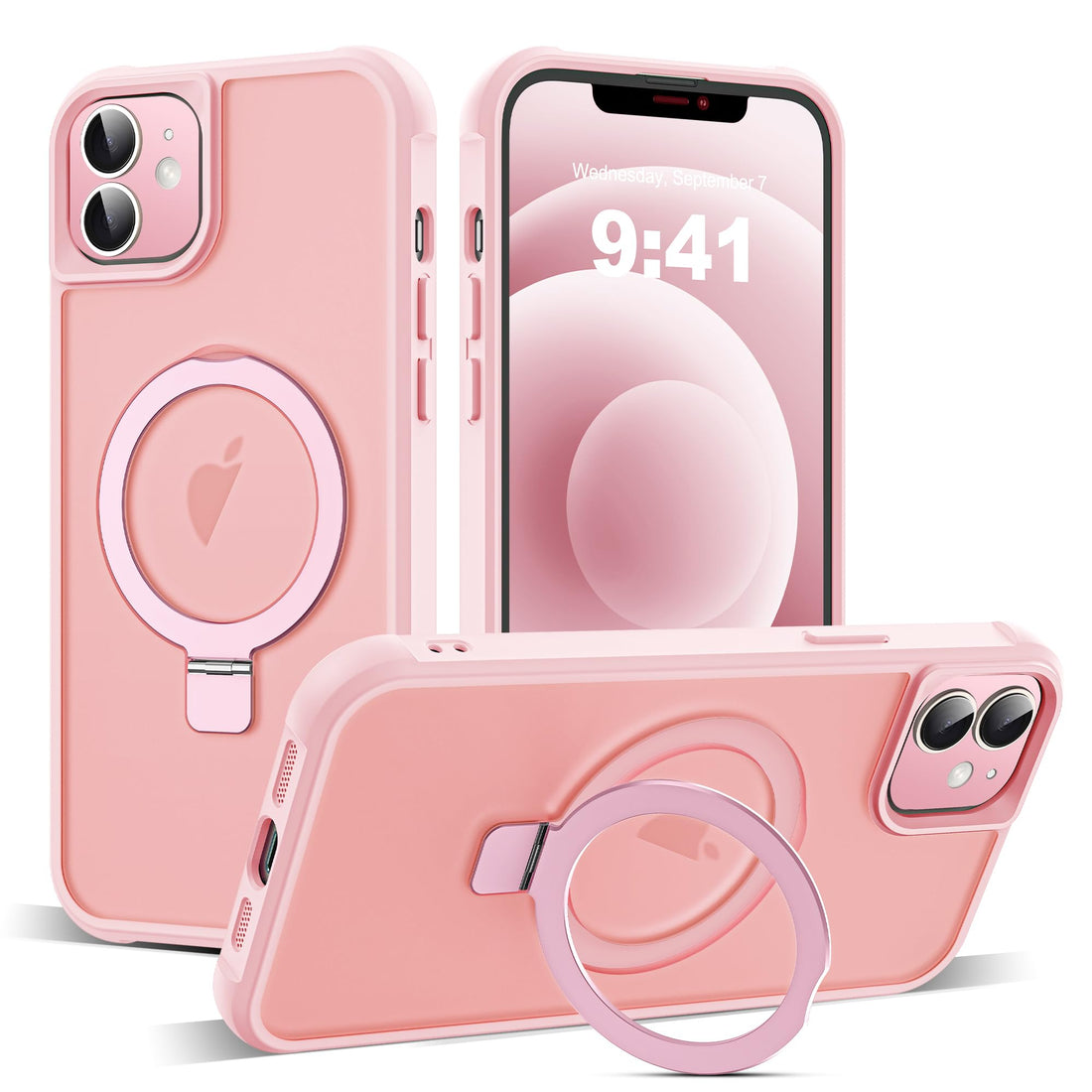 SKYLMW Compatible with iPhone 12 Case & iPhone 12 Pro Case with Invisible Magnetic O-Ring Stand Translucent Case for iPhone 12 & 12 Pro 6.1" [Compatible with MagSafe][Great Grip Feeling], Pink