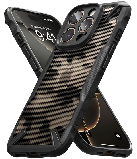 Ringke Fusion-X Compatible with iPhone 16 Pro Case Cover Military Camo Hard Back Soft Flexible TPU Bumper Scratch Resistant Shockproof Protection iPhone 16 Pro Back Cover - Camo Black