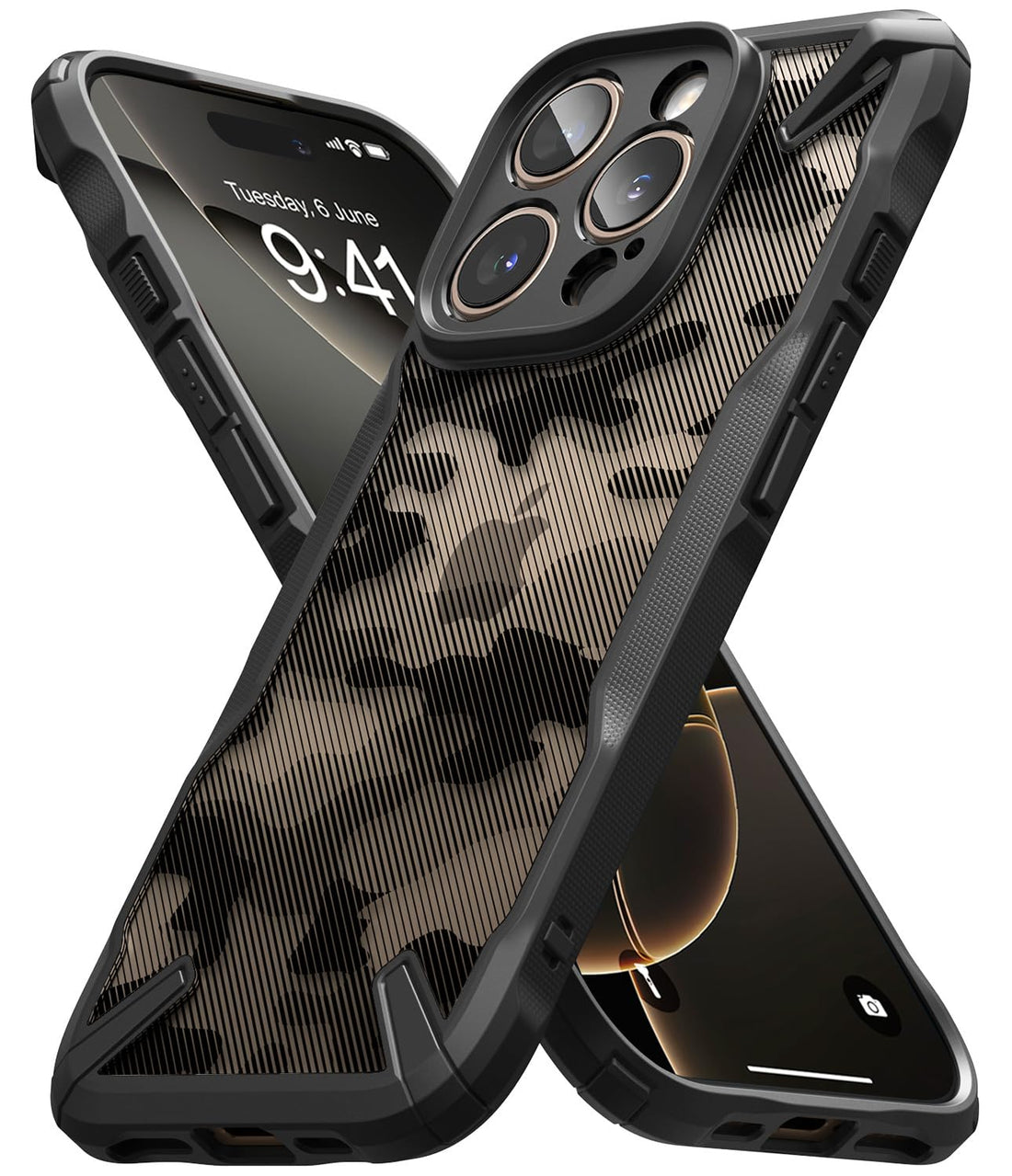 Ringke Fusion-X Compatible with iPhone 16 Pro Case Cover Military Camo Hard Back Soft Flexible TPU Bumper Scratch Resistant Shockproof Protection iPhone 16 Pro Back Cover - Camo Black