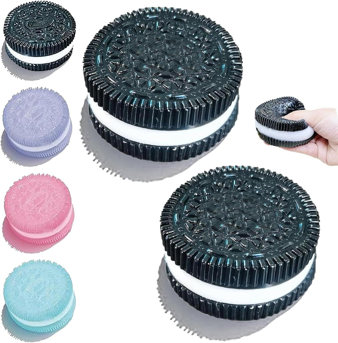 Silicone Stress Relief Squishy Toy Tab Squishy Dessert Squishies PVC New Fidget Toy Stress Relieving Fur Ball Biscuits, Ultra-Soft Decompression Venting Toy, Gummy Candy Fidget Toys (Black, 2 Pack)