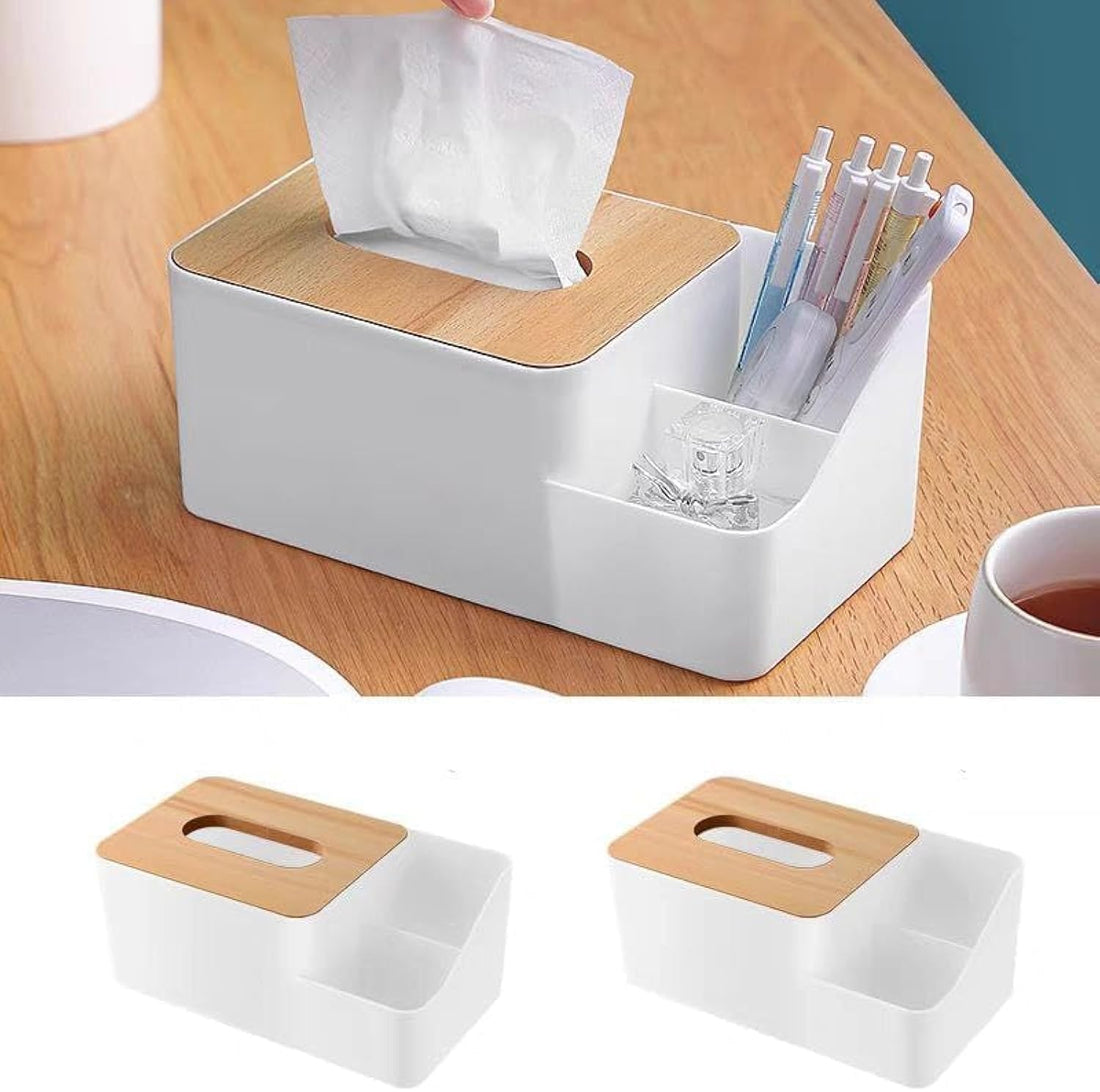 Plan A Tissue Box Holder Cover Simple Facial Tissue Holder with Bamboo Lid | Tissue Holder for Facial Tissue, Tissue and Drying Sheets