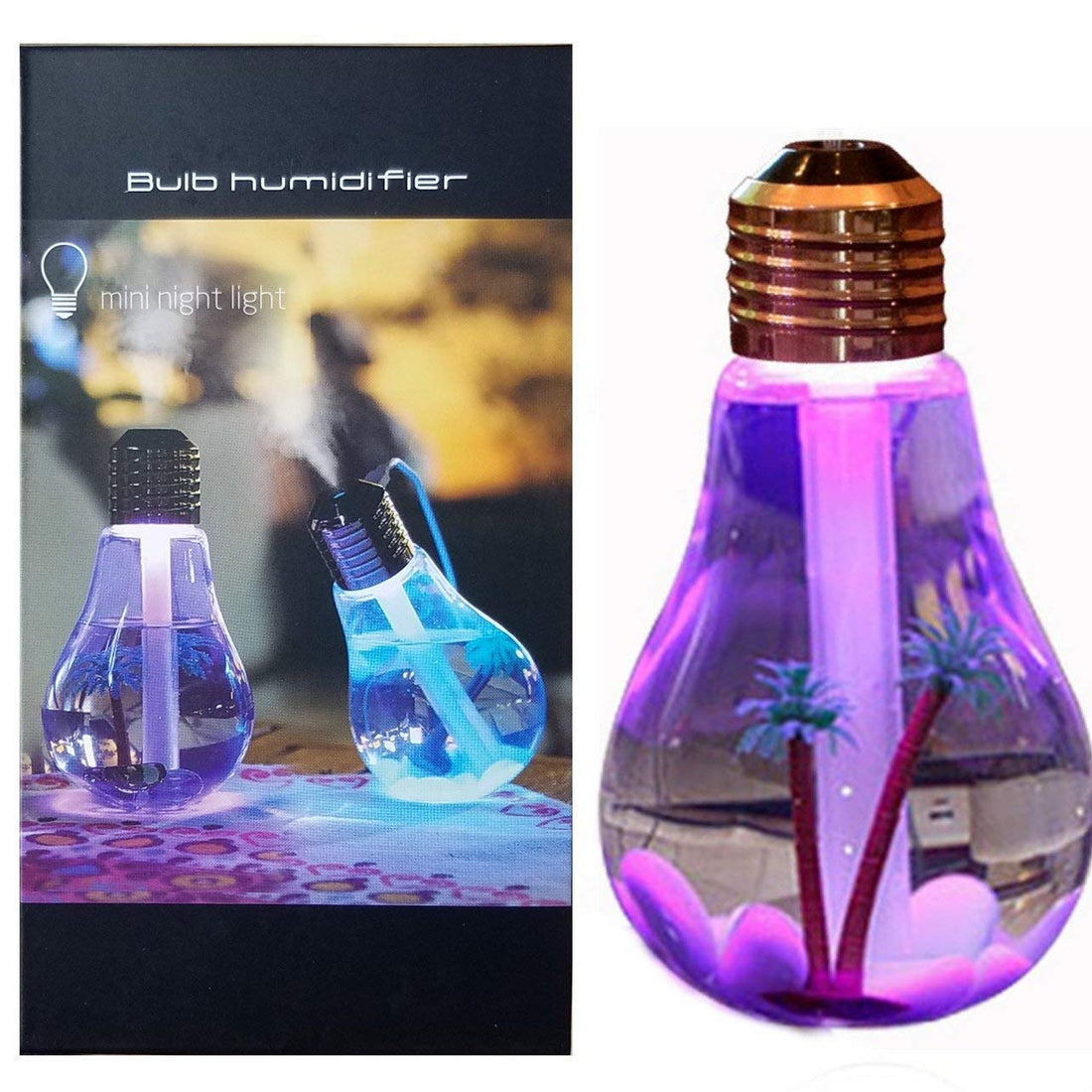 Bulb Air Humidifier, Ultrasonic Humidifier with On/Off 7 Color Changing LED Night Lights, 400 ml USB Portable For Home, Office, Bedroom, Baby Room