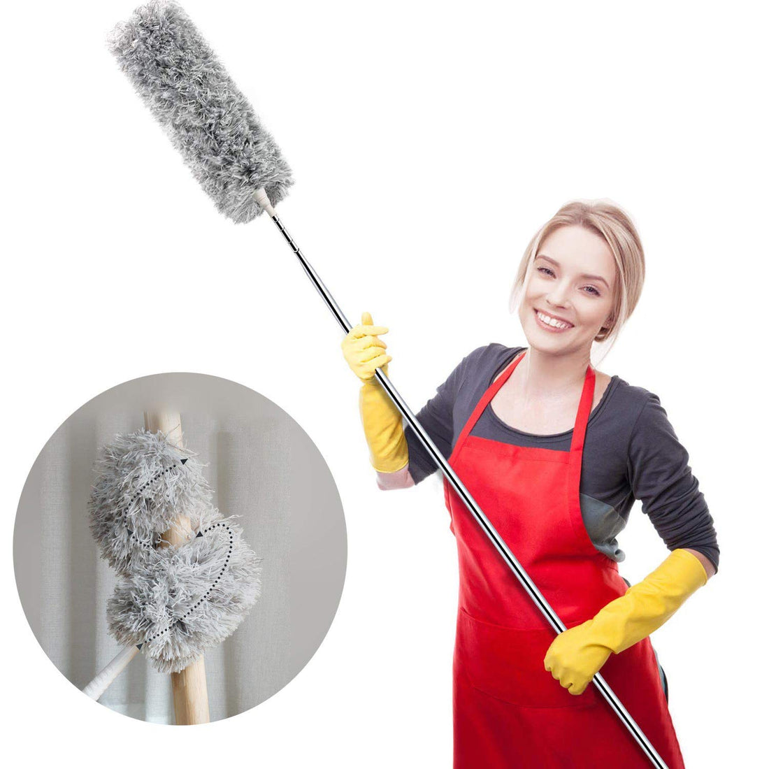 Webster Cobweb Duster, Feather Duster for Home, Extendable Microfiber Dusters for Cleaning High Ceiling Fans, Wall, Chandelier, Keyboard, Kitchen, Blinds, Picture Frames, Office, Car, Gray